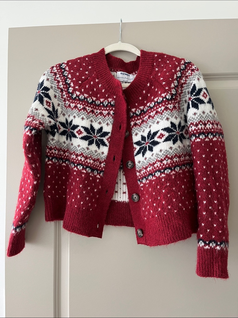 Old Navy Red Fair Isle Button Cardigan